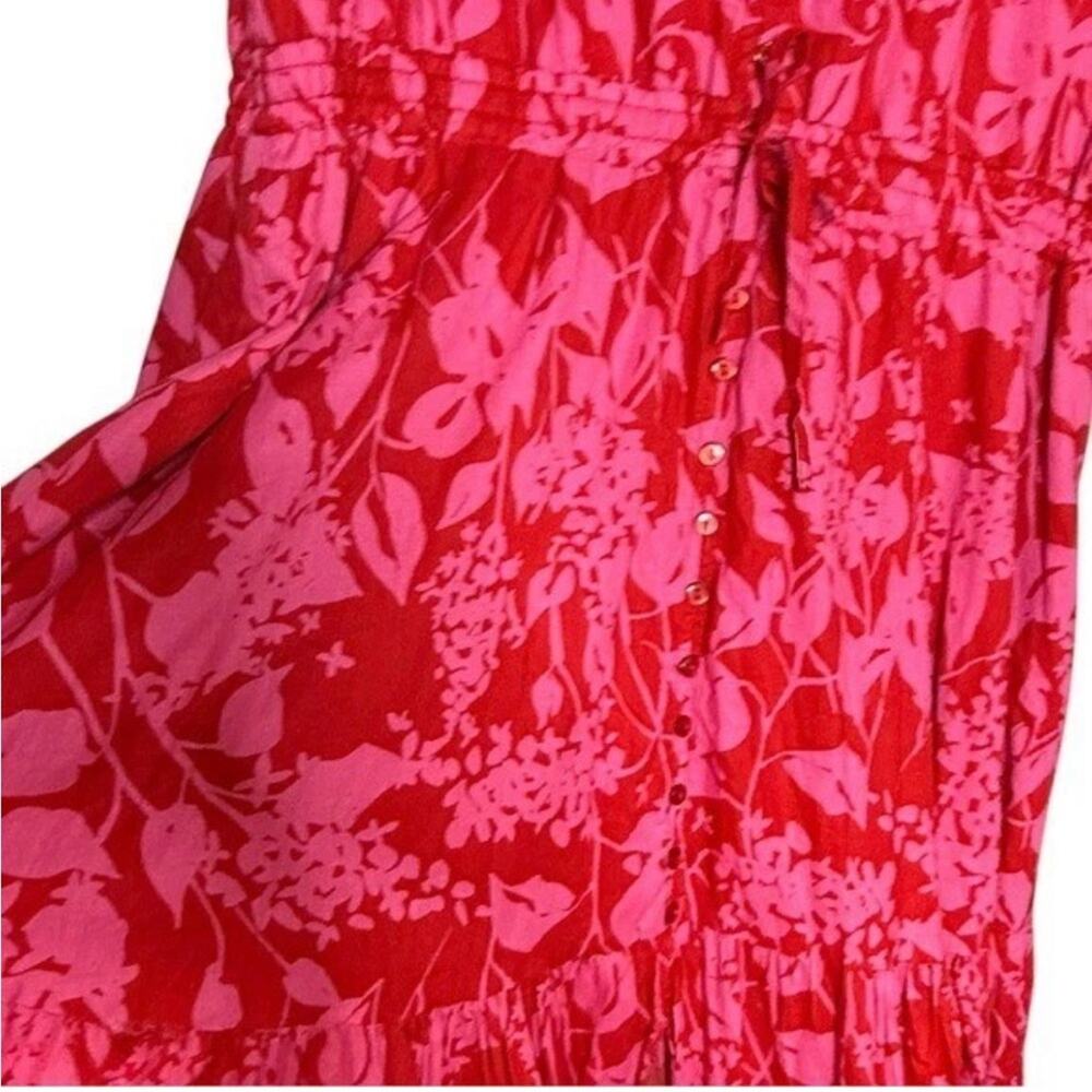 Saks Fifth Avenue Tiered Floral Maxi Dress Elastic Waist Tassel Pink Red - Picture 4 of 4